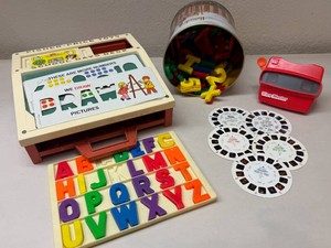 Vintage Toys Fisher Price School Days Desk, View Master and Magnetic Letters