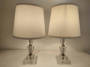 Pair of Clear Glass Silver Tone Lamps