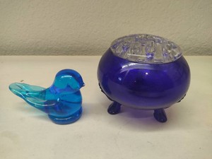 Cobalt Blue Flower Frog & Bluebird of Happiness