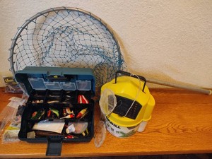 Lot of Fishing Gear - Lures/Net/Bait/Etc