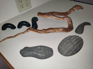 Wooden Carved Snake & AlligatorLockness 3pc Set