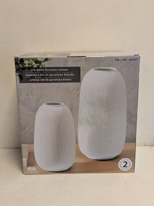 EVERGREEN LED WHITE PORCELAIN LANTERN 2PK.