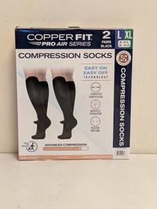 NEW COPPERFIT PRO AIR SERIES COMPRESSION SOCKS LXL BLACK 2PK.