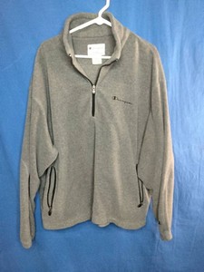 Vintage gray Champion quarter-zip fleece pullover with front zippered pockets. Size XL