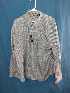 New  Nautica Mens Classic-Fit Gingham Plaid Button-Down Shirt in blue and white. Size XL