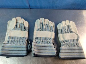 Set of 3 split leather palm work gloves