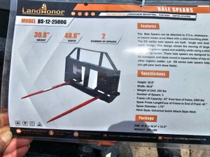 2026 - Unused - LandHonor - Skid Steer Bale Spear - BS-12-2500G