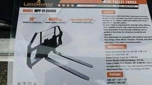 2026 - Unused - LandHonor - Mini Skid Steer Pallet Fork Frame - MPF-11-2000G