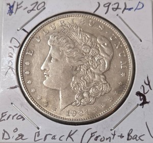 1921 D Silver Morgan Dollar - Die Crack Front and Back - VF