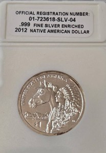 2012 Native American Dollar - .999 Fine Silver Enriched99.9% Pure Silver - in sealed case
