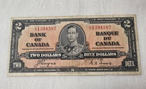 Bank of Canada 2 Dollar Bill - 1937-VERY COLLECTIBLE