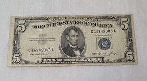 &nbsp1953- 5 Dollar Silver Certificate-Blue Seal