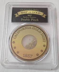 Authentic 1857 S.S. Central America Double Pinch of Gold Dust from sunken treasure certified by Chief Scientist Bob Evans. Very Collectible-