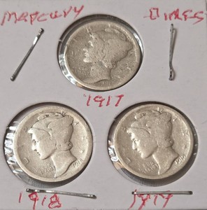 1917,1918,1919 Silver Mercury Dimes