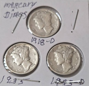 1918D,1935,1943D Silver Mercury Dimes
