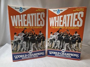 2 -1987 Minnesota Twins World Series Wheaties Cereal Box. Boxes are empty.