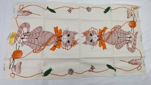 Linen Tea Towel - Hand-Printed Cat Kitchen Towel, 35in x 21in