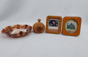 Decorative Collectibles - Gregorian Copper Ashtray, Wood Container & Stamp Frames (4pc)
