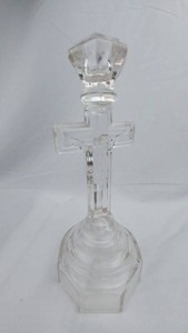 Glass Cross Candle Holder - Clear Faceted Religious Candleholder