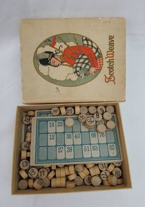 Bingo Game - Vintage Scotch Weave Set with Wooden Markers & Cards