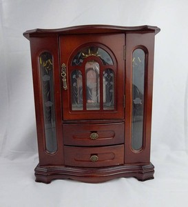 Jewelry Armoire - Mirrored Wooden Cabinet with Drawers & Hooks