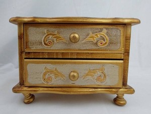 Jewelry Box - Decorative Wooden Chest with 2 Drawers & Red Lined Compartment