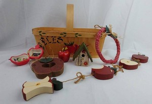 Apple Country Decor - Wooden Basket, Ornaments & Mixed Seasonal Decorations