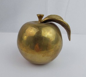 Solid Brass Apple Figurine Decorative Sculpture