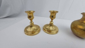 Brass Candle Holders & Vase (Lot of 3)