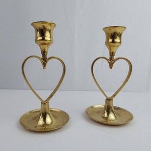 Brass Candlestick Holders - Solid Brass Heart Pair