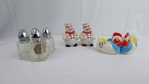 Salt Shakers - Assorted Glass, Chef & Chicken Figurines