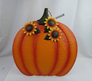 Metal Pumpkin Yard Decor with Sunflowers & Prop Stand