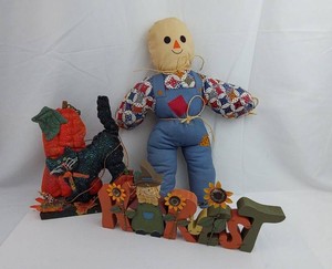 Fall Harvest Decor - Scarecrow, Cat & Pumpkin Displays (3pc)