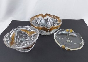 Cut Glass Serving Pieces - Mikasa Dish & Gold-Tone Bowls (Lot of 3)