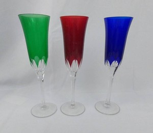 Champagne Flutes - Green, Red & Blue Set (Lot of 3)