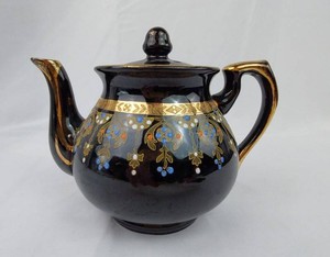 Decorative Porcelain Teapot - Black Gold & Blue Floral Japan