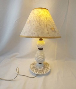 Hobnail Milk Glass Table Lamp - Decorative Base with Shade