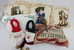 Christmas Home Decor - Santa & Snowman Decorations with Holiday Pillows