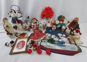 Christmas Decor Mixed Lot - Santa Figurines, Snowmen, Ornaments & Holiday Decor