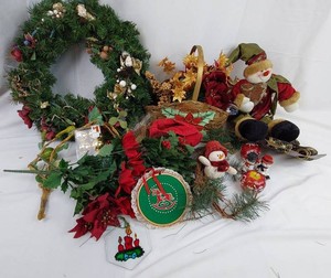 Christmas Decorations - Wreath, Ornaments, Greenery & Martha Stewart Bow Mixed Lot