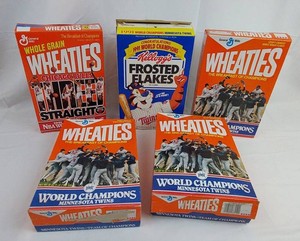 Vintage Cereal Box Collectibles featuring Wheaties & Kelloggs Minnesota Twins, Chicago Bulls (5pc)