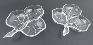 Glass Leaf Dishes - Clear Clover-Shaped Decorative Trays (Lot of 2)