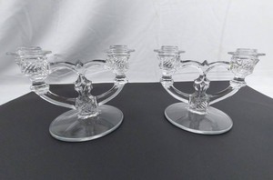Glass Candelabra Pair - Clear 3-Light Candle Holders, Approx. 6in