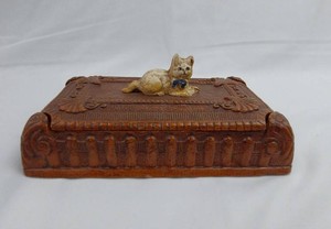 Carved Trinket Box - Ornate Cat Jewelry Keepsake Box
