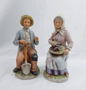 Ceramic Figurines - Farmer & Farm Woman Pair