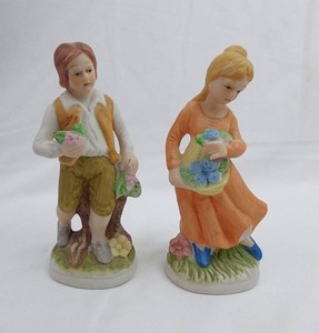 Porcelain Figurines - Boy & Girl Floral Pair (2pc)