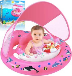 Baby Pool Float with Canopy Upf50 Sun Protection, Baby Swimming Float