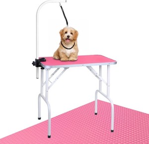 LEIBOU Pet Dog Grooming Table Foldable Grooming Table Heavy Duty Iron Frame with Arm & Noose for Dog Cat Pet Grooming (32, Pink)