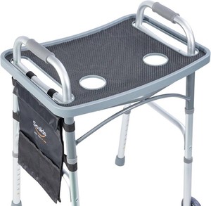 Walker Tray for Seniors with Dual Cup Holders & Side Pouch (Gray)