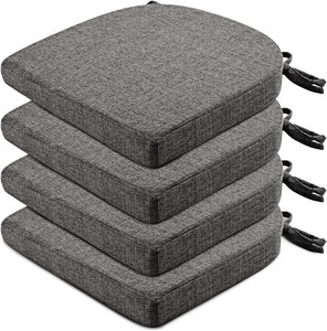 Wellsin Chair Cushions for Dining Chairs 4 Pack - Kitchen Chair Cushions with Ties and Non-Slip Backing - Dining Chair Pads 16X16X2, Dark Gray